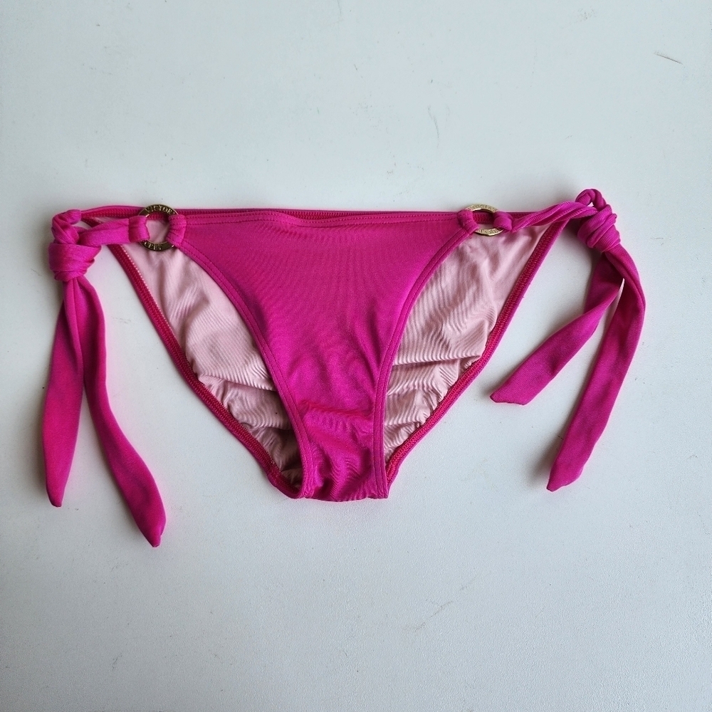 Victoria's Secret SWIM HOT PINK Gold Accent Shiny Bikini Bottoms 2R7 Size XS